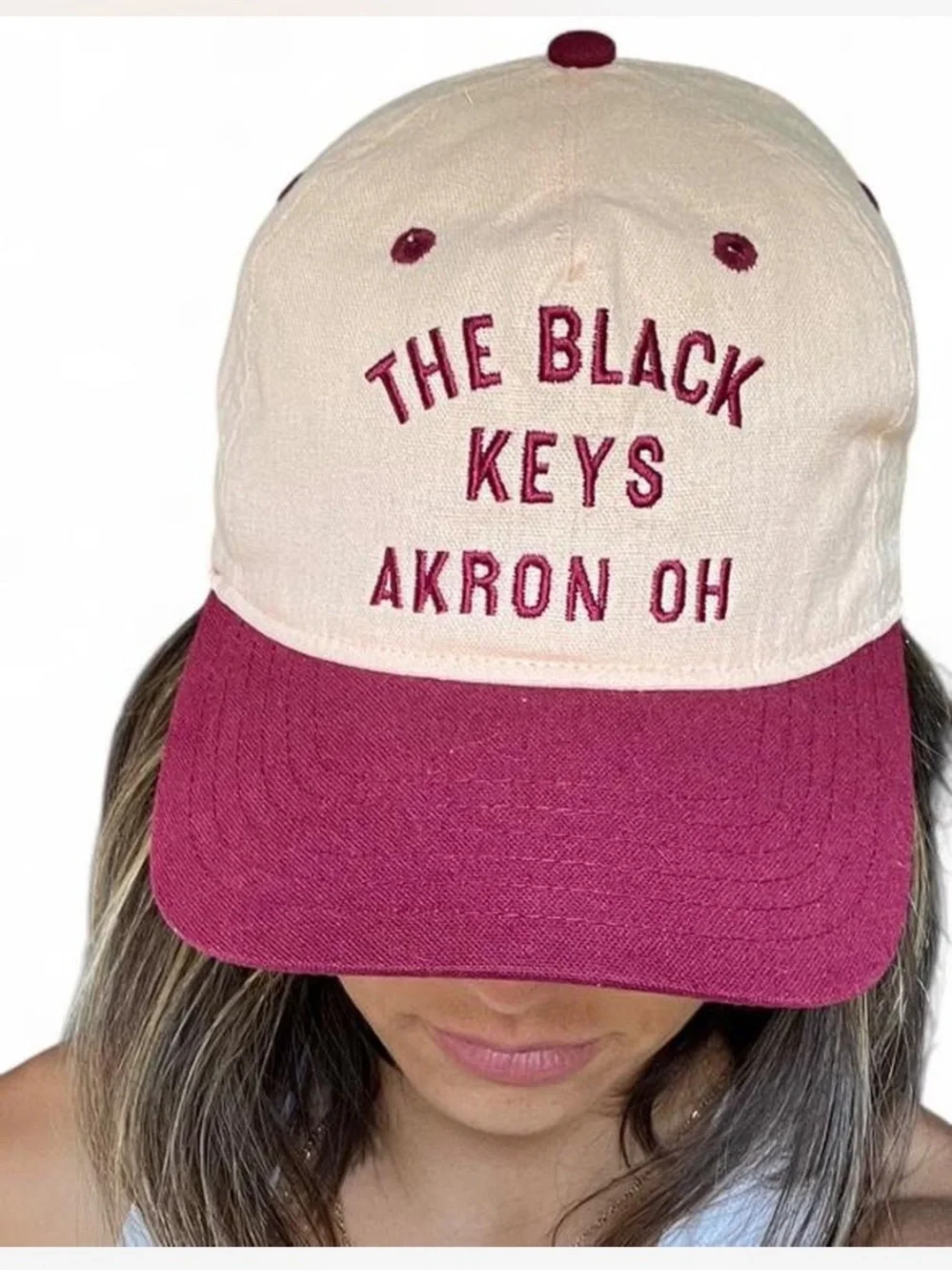 The Black Keys Tour Linen Canvas Cream and Maroon SnapBack Hat